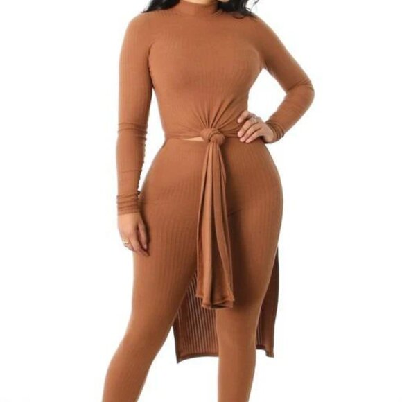 Piper Long Sleeve Ribbed Matching Set - Mocha - Picture 2 of 3